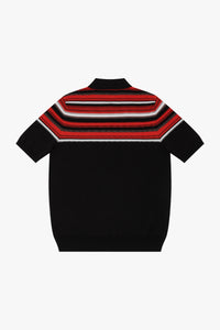 Polo à bandes en soie - Noir & Rouge