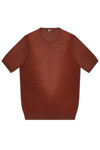 Pull à motif rayé en soie mélangée - Marron & Orange