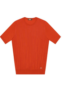 T-shirt à motif maille côtelée en soie - Orange