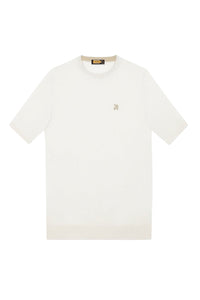 T-shirt à logo brodé en soie - Blanc & Beige