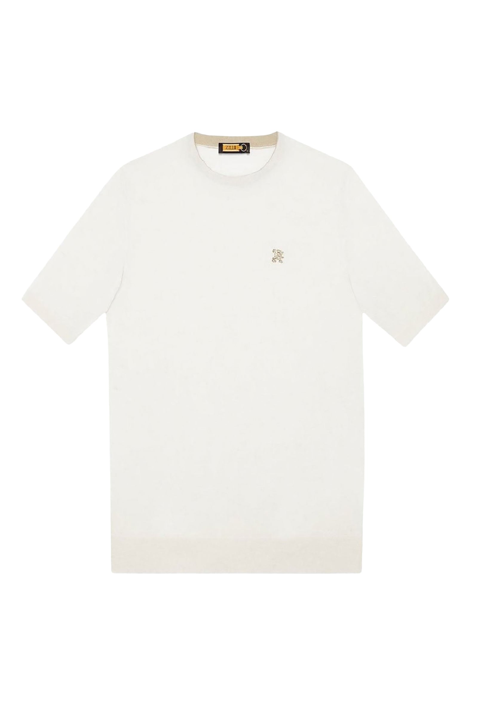 T-shirt à logo brodé en soie - Blanc & Beige