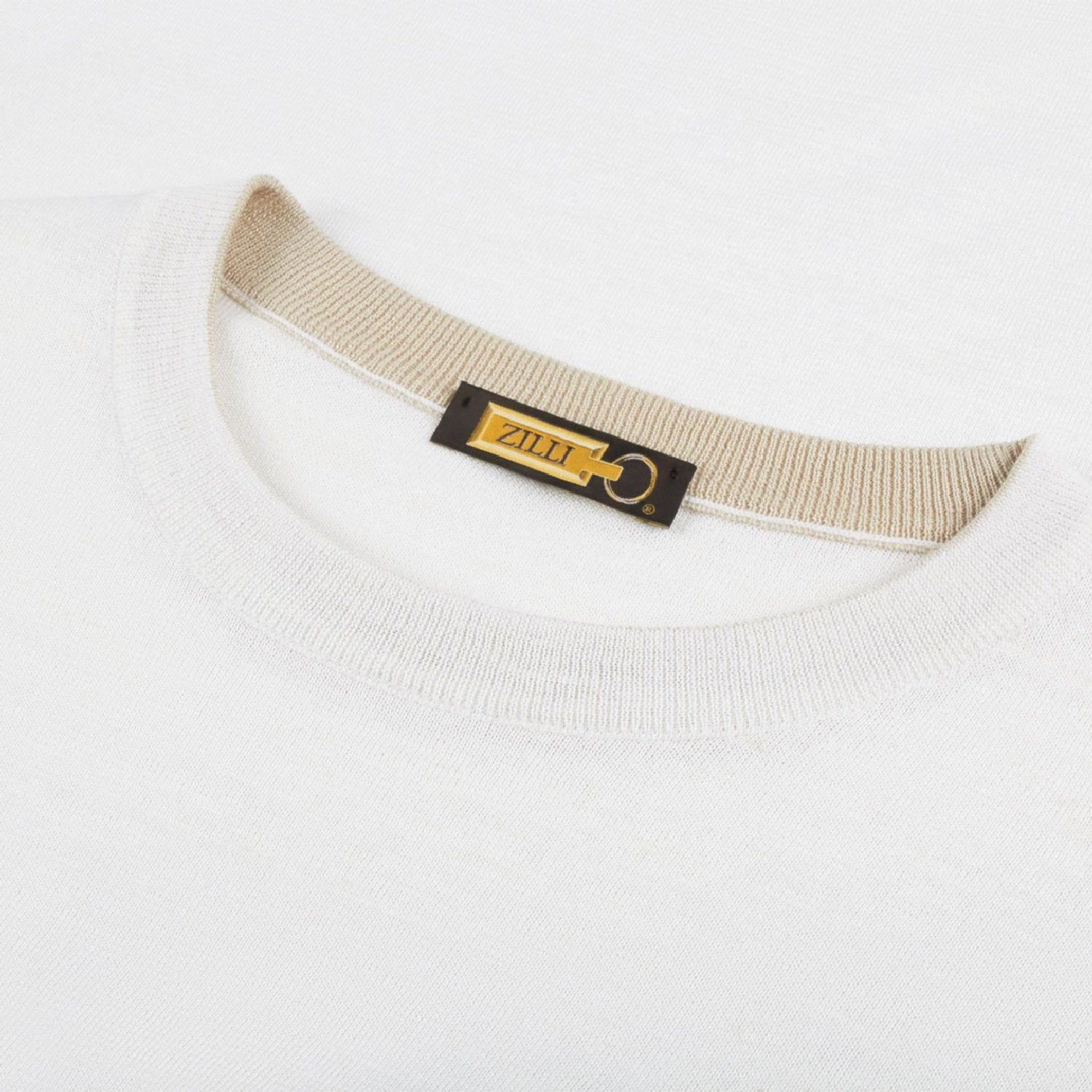 T-shirt à logo brodé en soie - Blanc & Beige