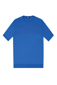 T-shirt logo texturé en soie mélangée - Bleu Royal