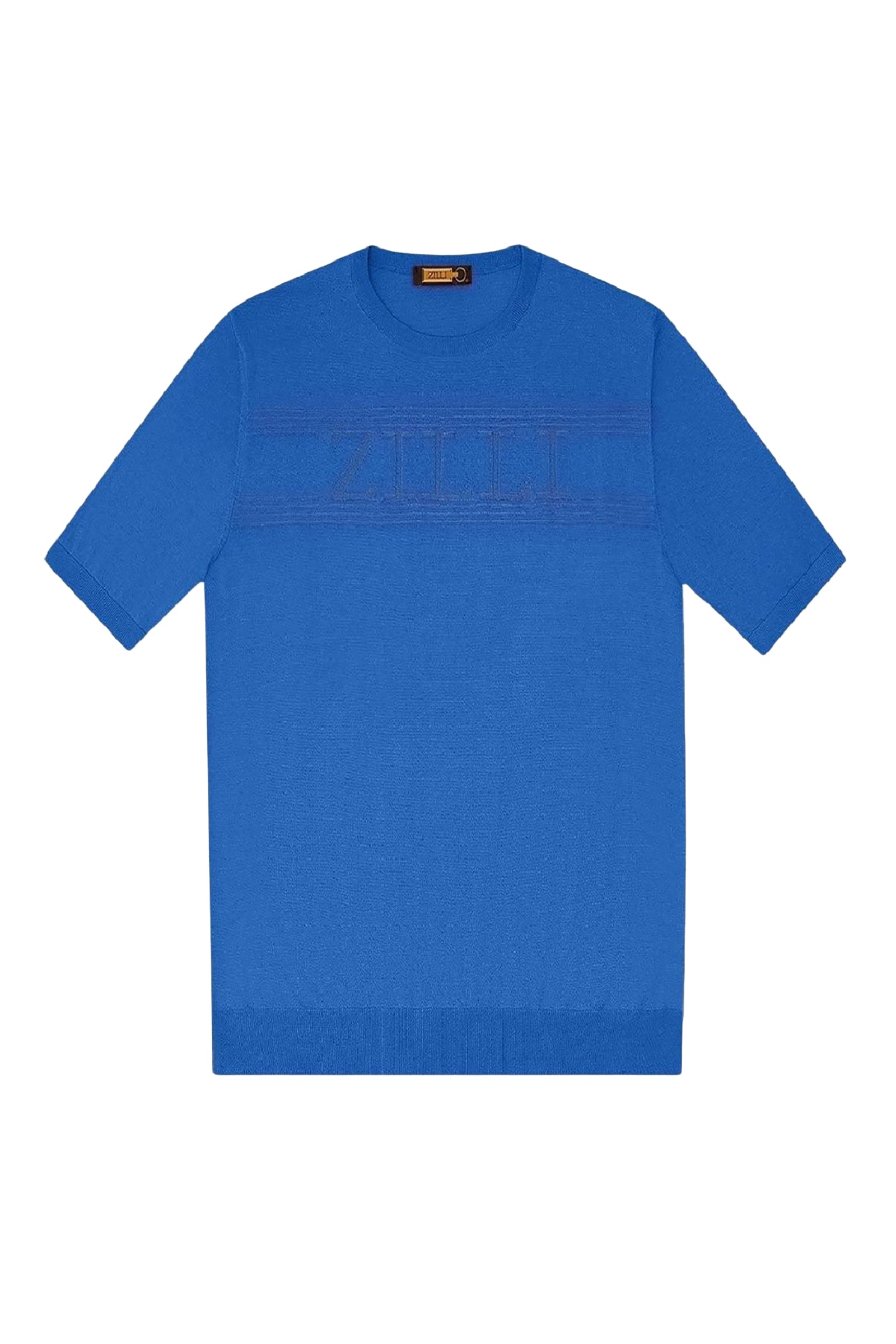 T-shirt logo texturé en soie mélangée - Bleu Royal