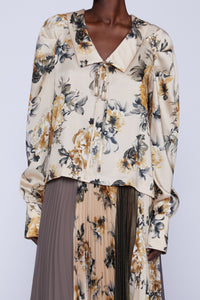 BLOUSE EN SOIE AVEC COL, MANCHES BOUFFANTES ET NŒUD