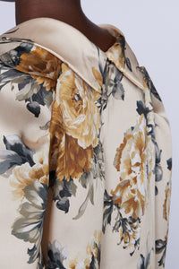 BLOUSE EN SOIE AVEC COL, MANCHES BOUFFANTES ET NŒUD