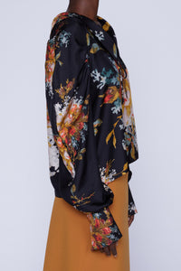 BLOUSE EN SOIE AVEC COL, MANCHES BOUFFANTES ET NŒUD