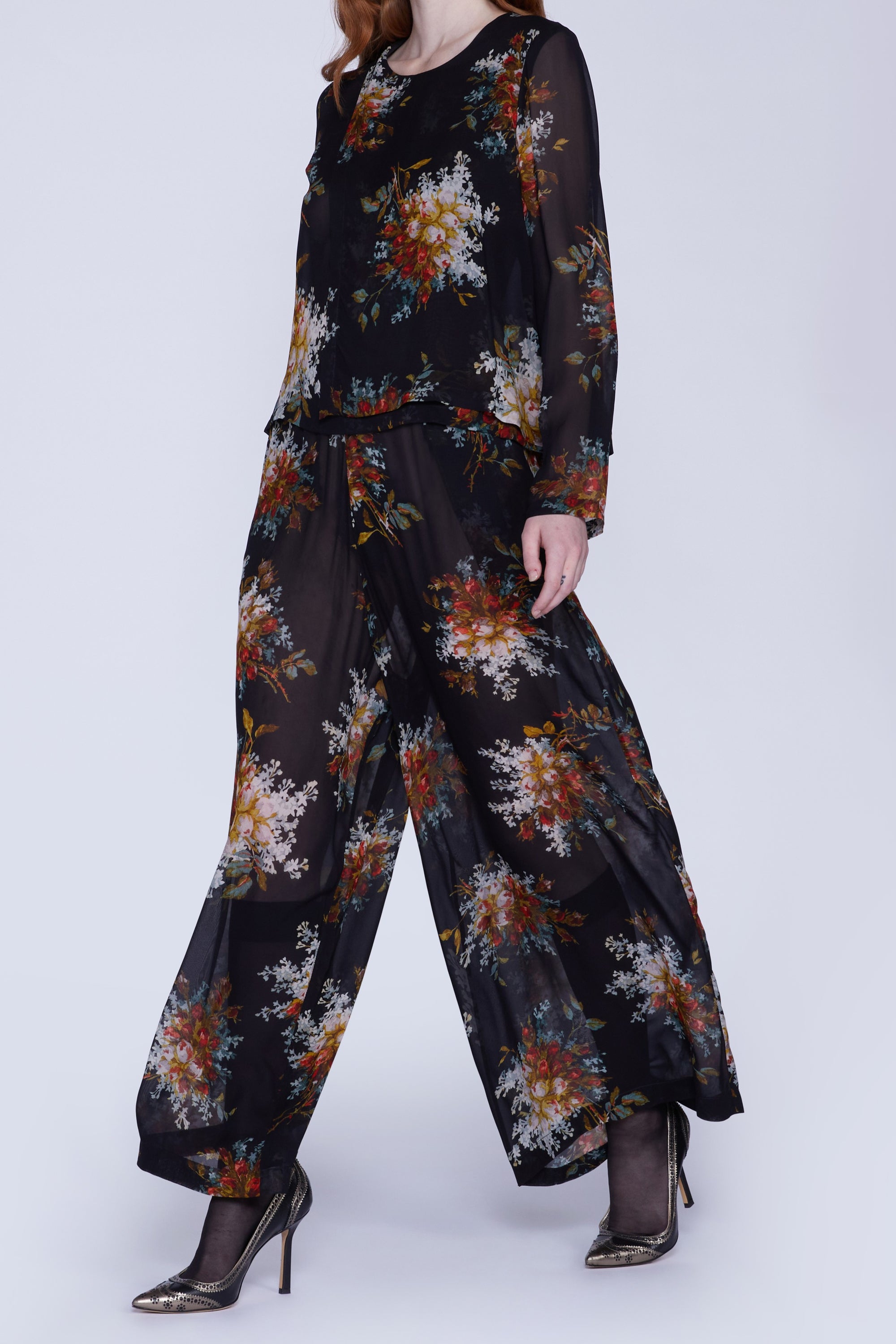 BLOUSE EN CHIFFON MANCHES LONGUES
