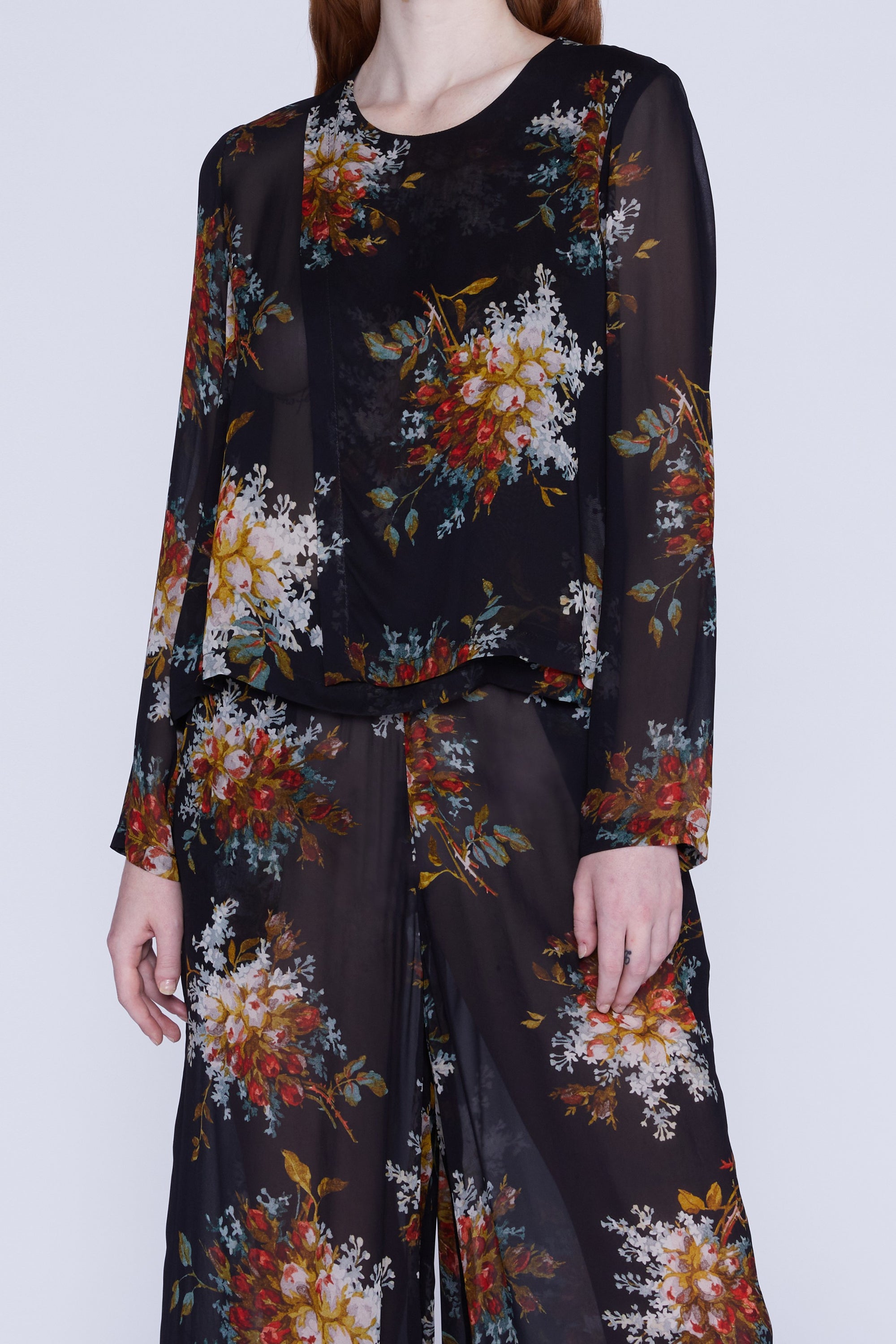 BLOUSE EN CHIFFON MANCHES LONGUES