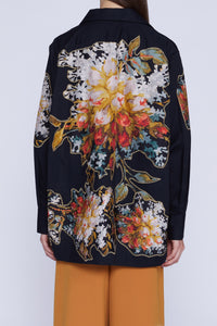 CHEMISE DE BASE NOIRE AVEC INSERTIONS IMPRIMÉ BOUQUET NOIR