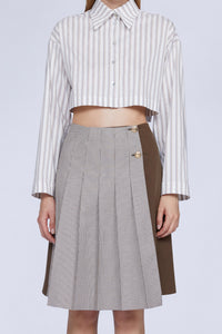 Chemise crop à rayures et strass - Avorio Fantasia Argento