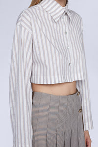 Chemise crop à rayures et strass - Avorio Fantasia Argento