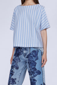 Blouse oversize manches courtes à rayures - Azzurro & Bianco