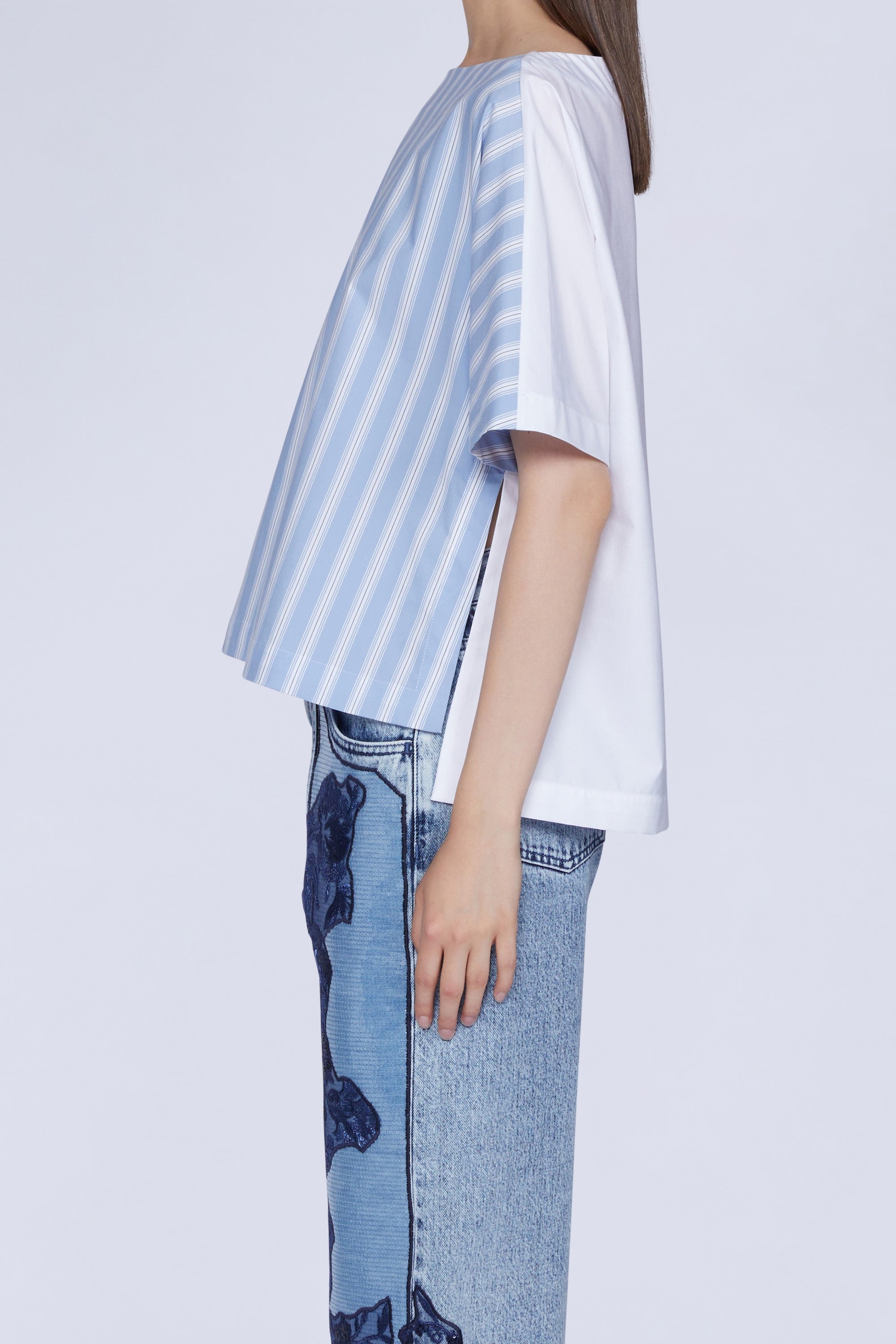 Blouse oversize manches courtes à rayures - Azzurro & Bianco