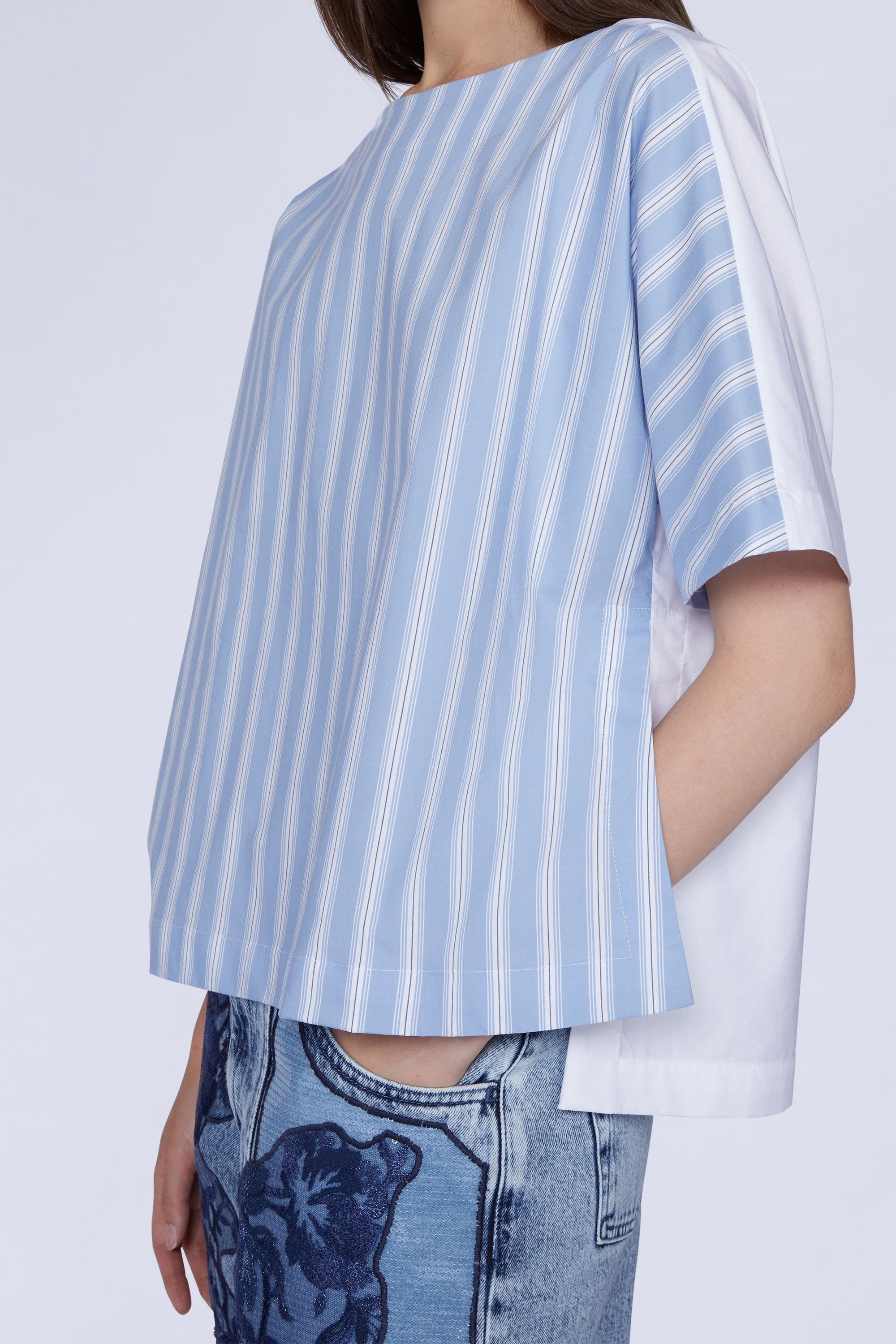 Blouse oversize manches courtes à rayures - Azzurro & Bianco