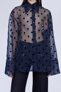 Chemise oversize en organza à pois avec col pointu - Blu & Nero