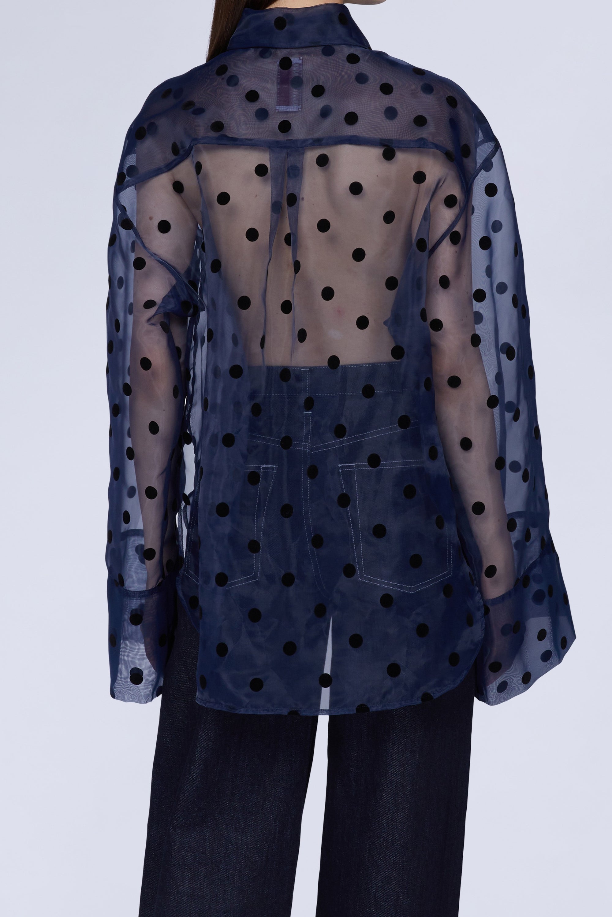 Chemise oversize en organza à pois avec col pointu - Blu & Nero