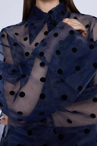Chemise oversize en organza à pois avec col pointu - Blu & Nero