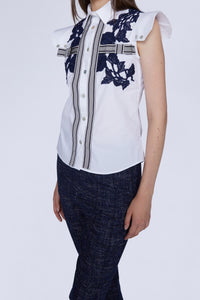 Chemise slim manches courtes détails macramé - Bianco & Blu