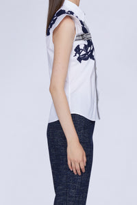 Chemise slim manches courtes détails macramé - Bianco & Blu