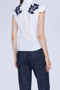 Chemise slim manches courtes détails macramé - Bianco & Blu