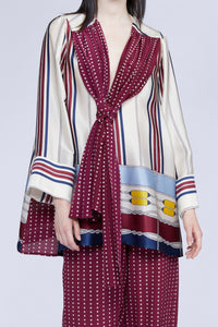 Blouse manches longues avec foulard à pois en soie - Avorio Fantasia
