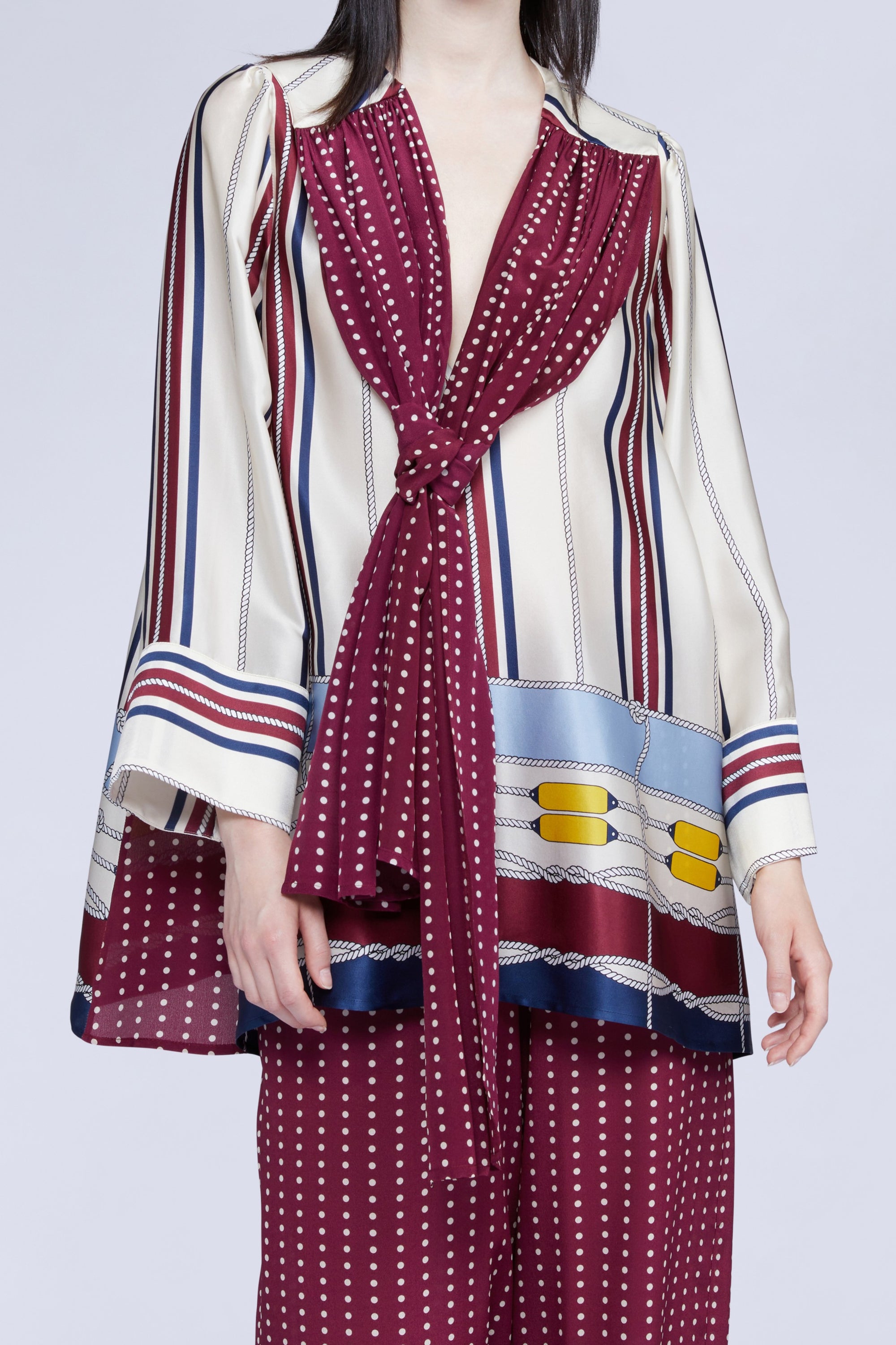 Blouse manches longues avec foulard à pois en soie - Avorio Fantasia