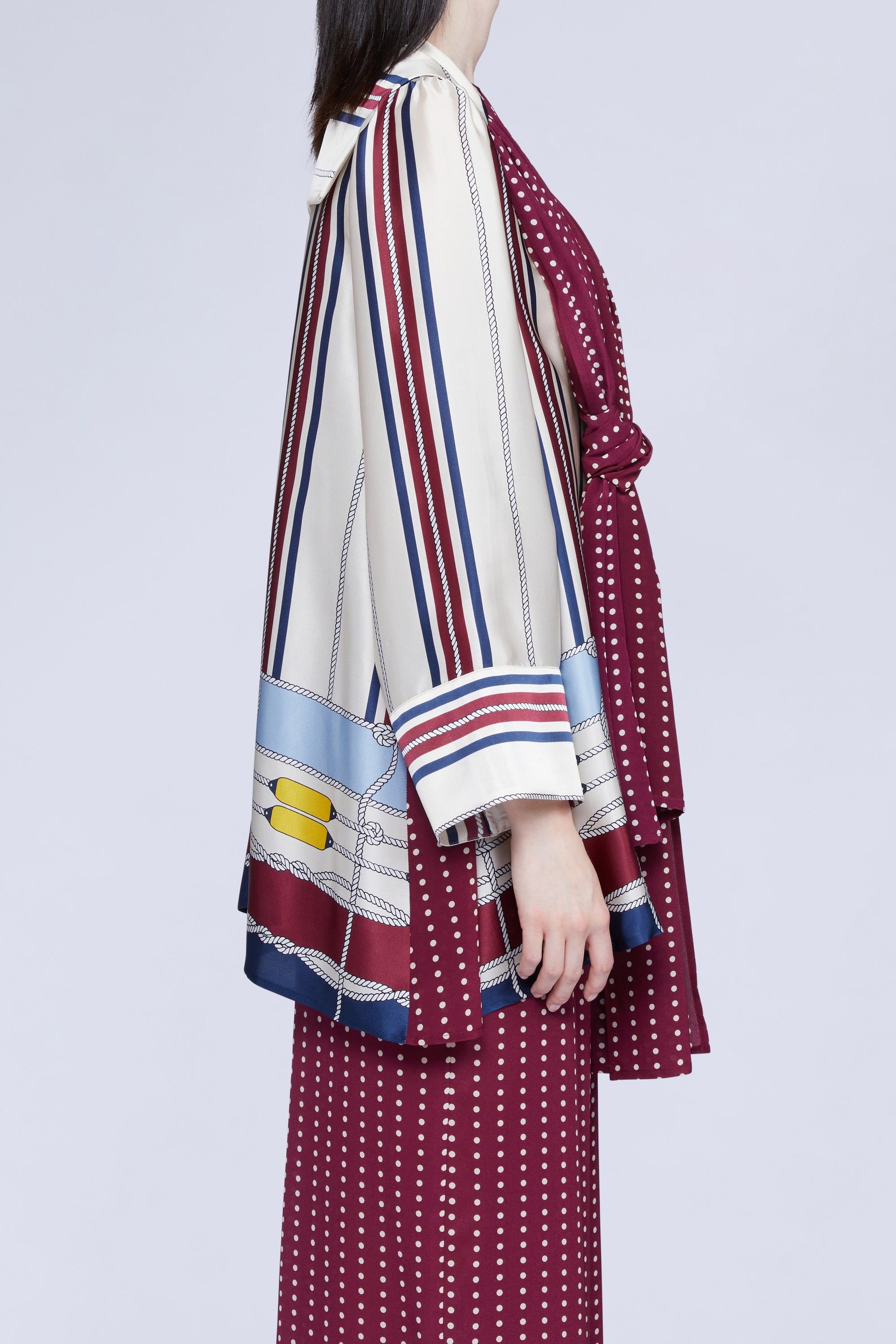 Blouse manches longues avec foulard à pois en soie - Avorio Fantasia