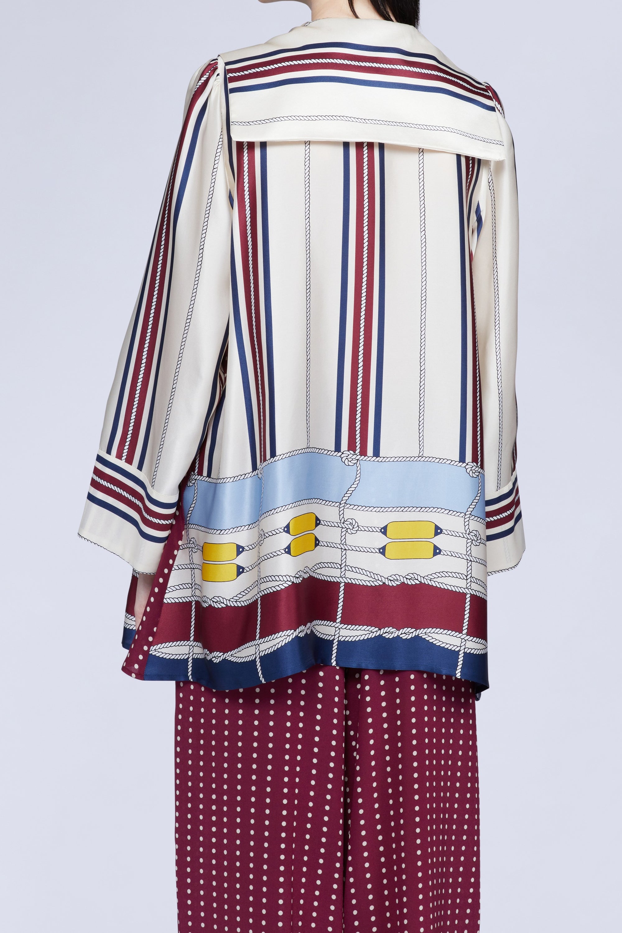 Blouse manches longues avec foulard à pois en soie - Avorio Fantasia