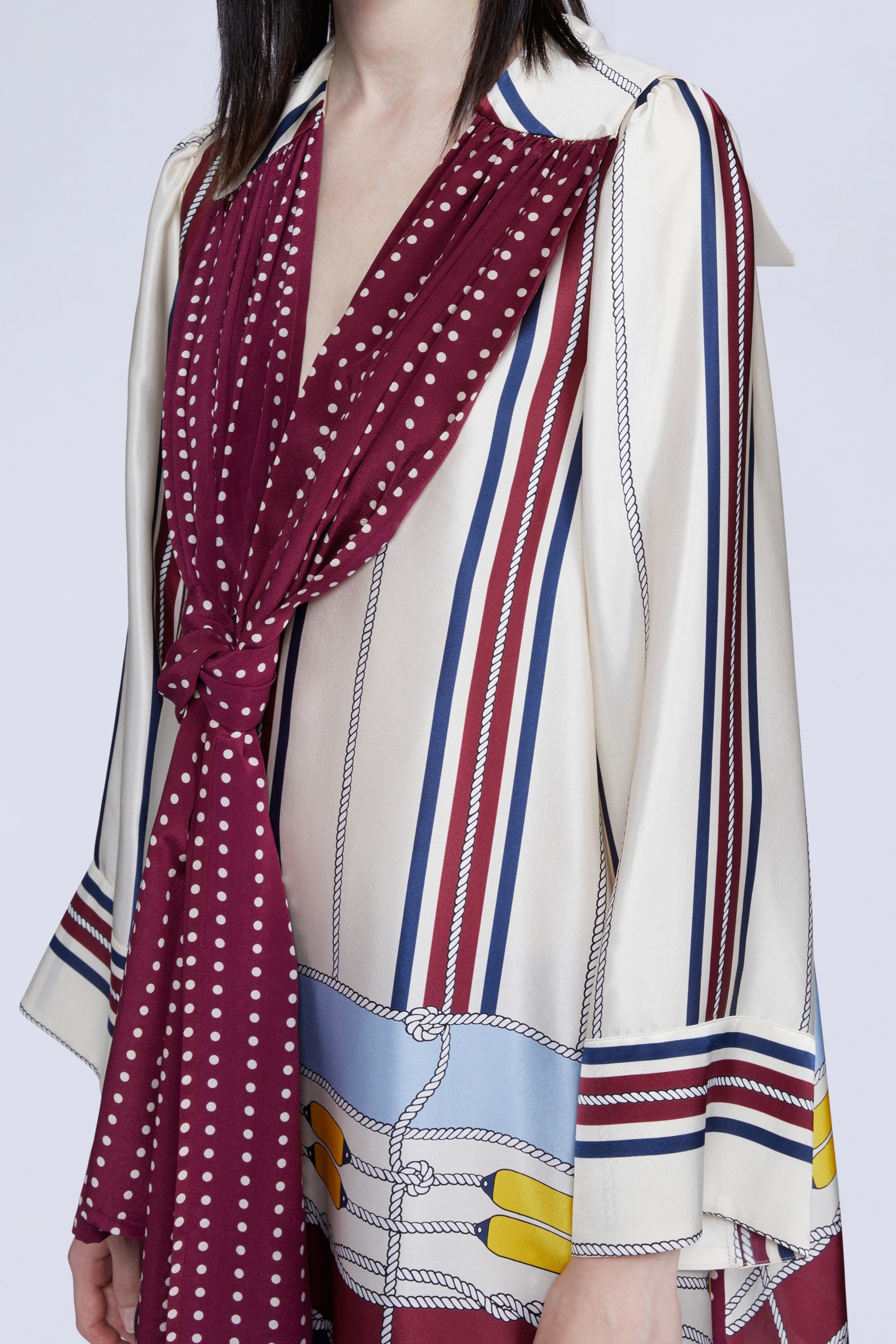 Blouse manches longues avec foulard à pois en soie - Avorio Fantasia