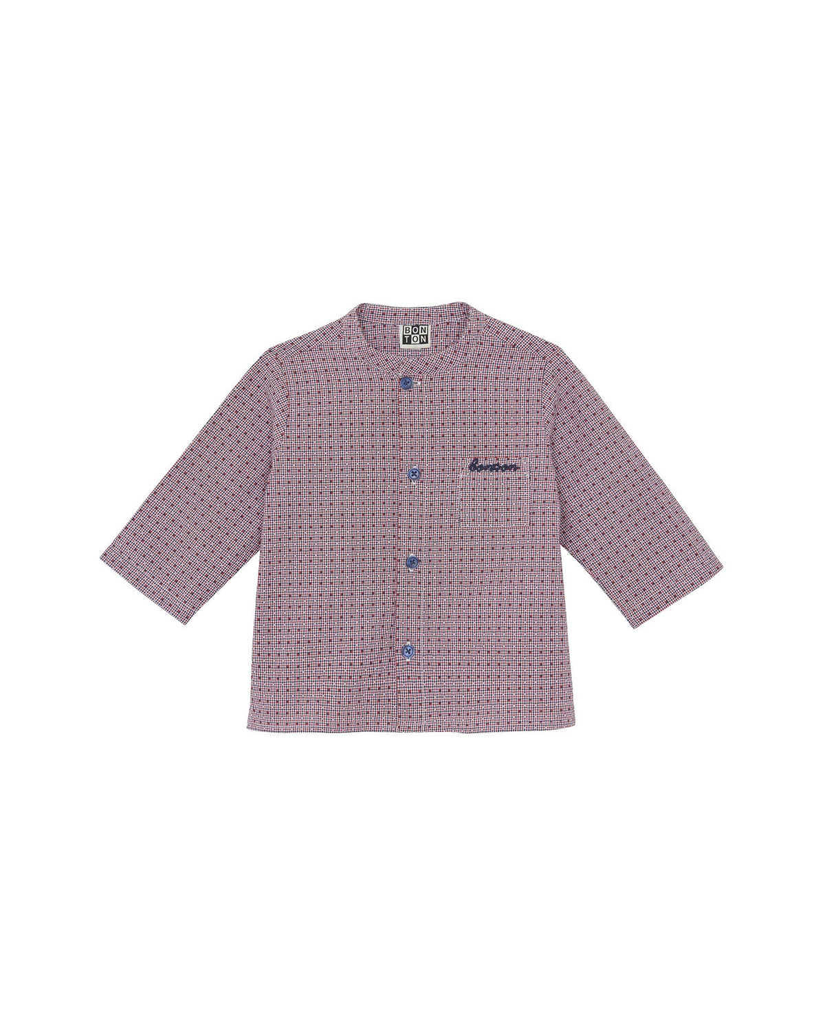 Chemise Inter à col mao en coton - Carreau Navy