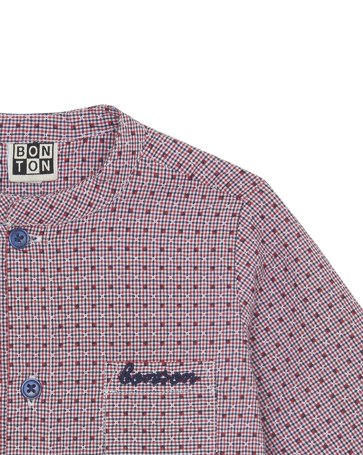 Chemise Inter à col mao en coton - Carreau Navy