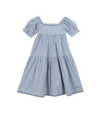 Robe Georgette - Rayure Crème Et Bleu