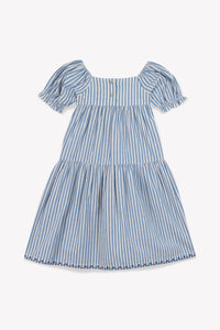 Robe Georgette - Rayure Crème Et Bleu