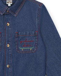 Paname cotton embroidered shirt - Raw Denim