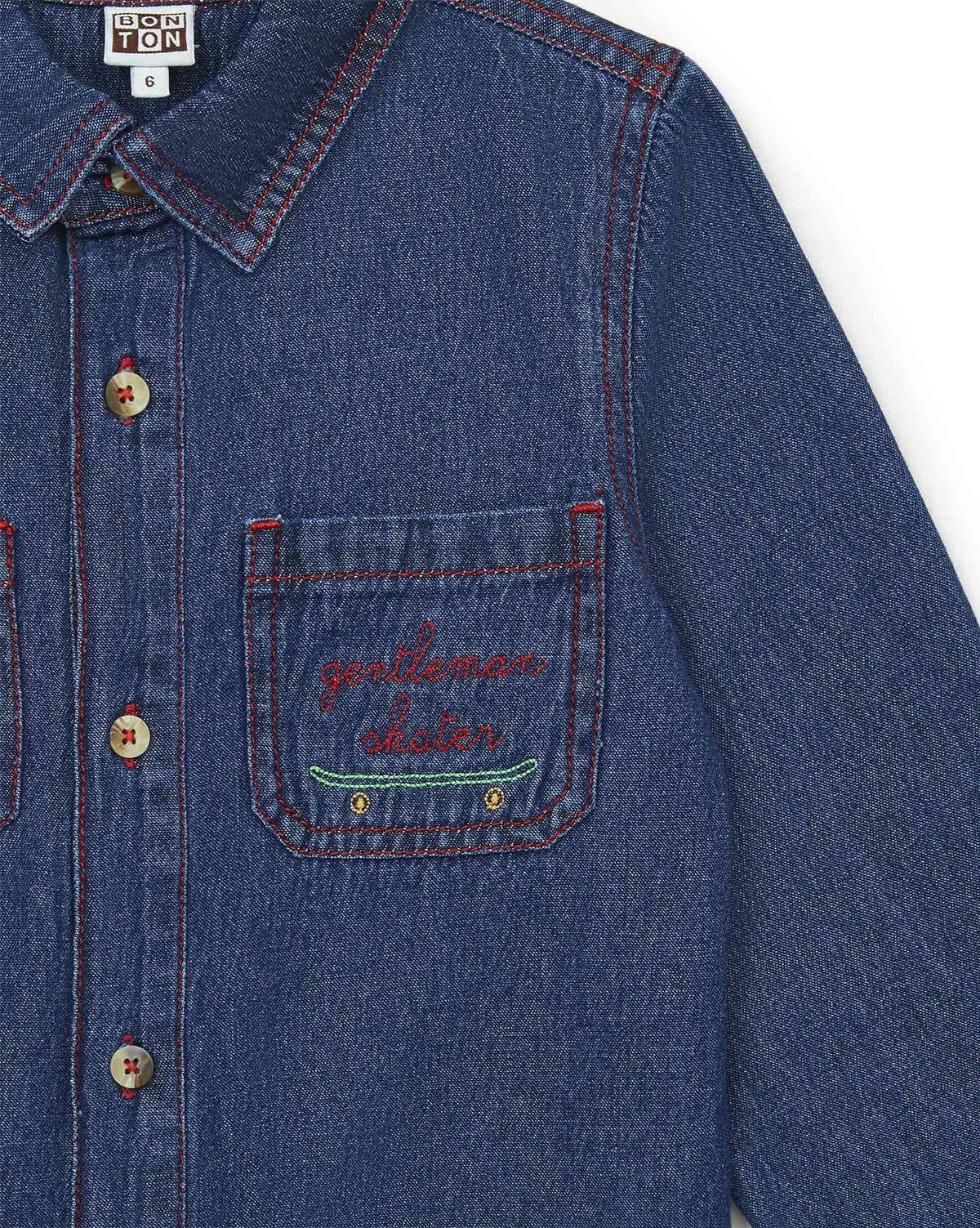 Paname cotton embroidered shirt - Raw Denim