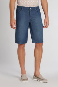 Bermuda à surpiqûres contrastantes en denim - Blue