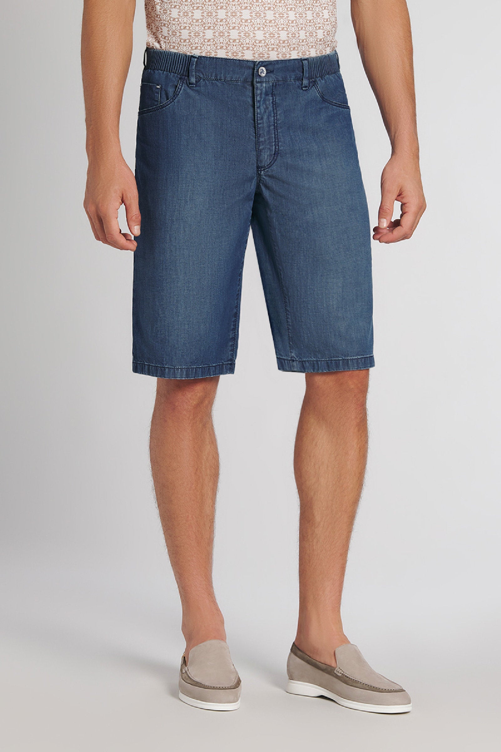 Bermuda à surpiqûres contrastantes en denim - Blue