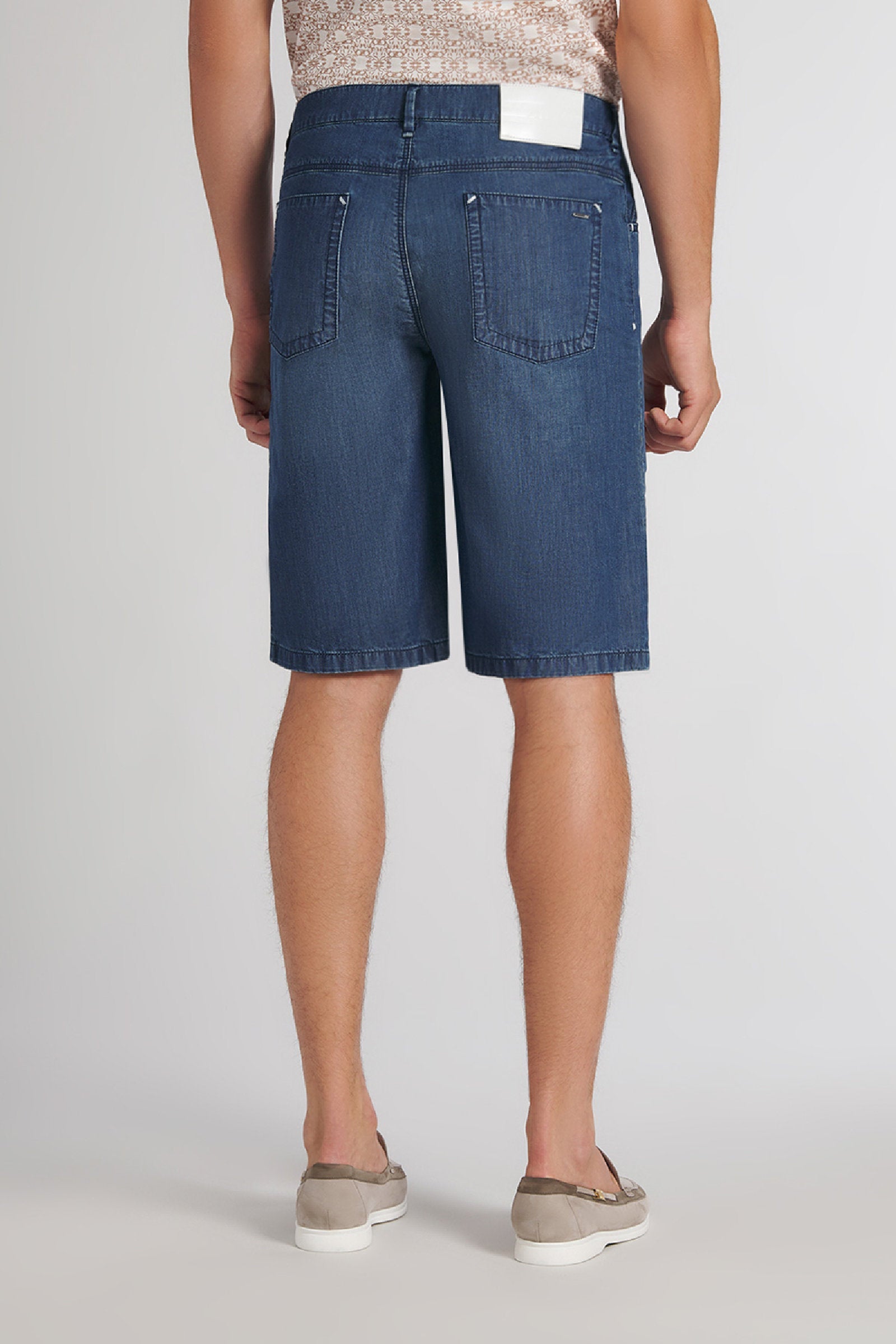 Bermuda à surpiqûres contrastantes en denim - Blue