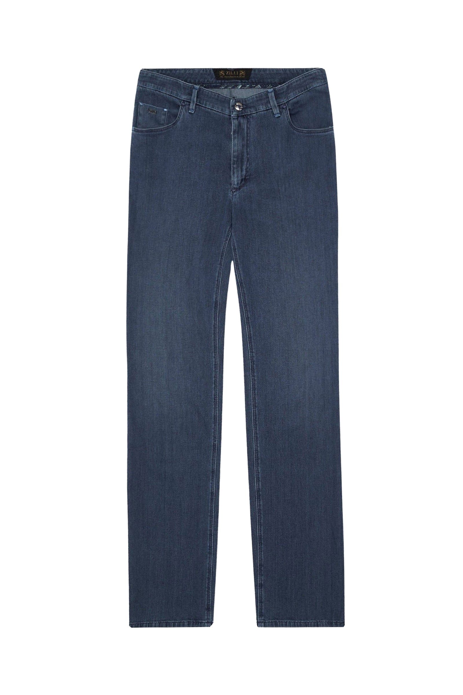 Pantalon à effet délavé et surpiqûres en denim - Blue