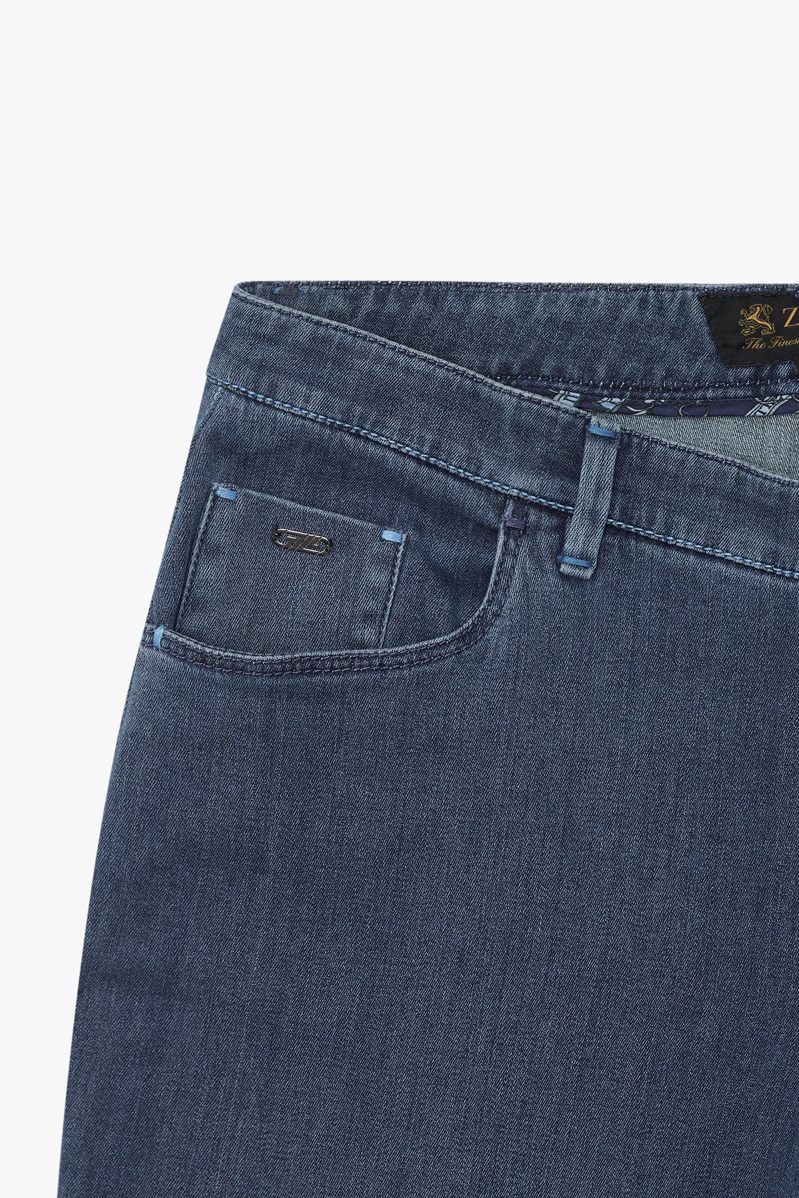 Pantalon à effet délavé et surpiqûres en denim - Blue