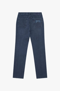 Pantalon à effet délavé et surpiqûres en denim - Blue