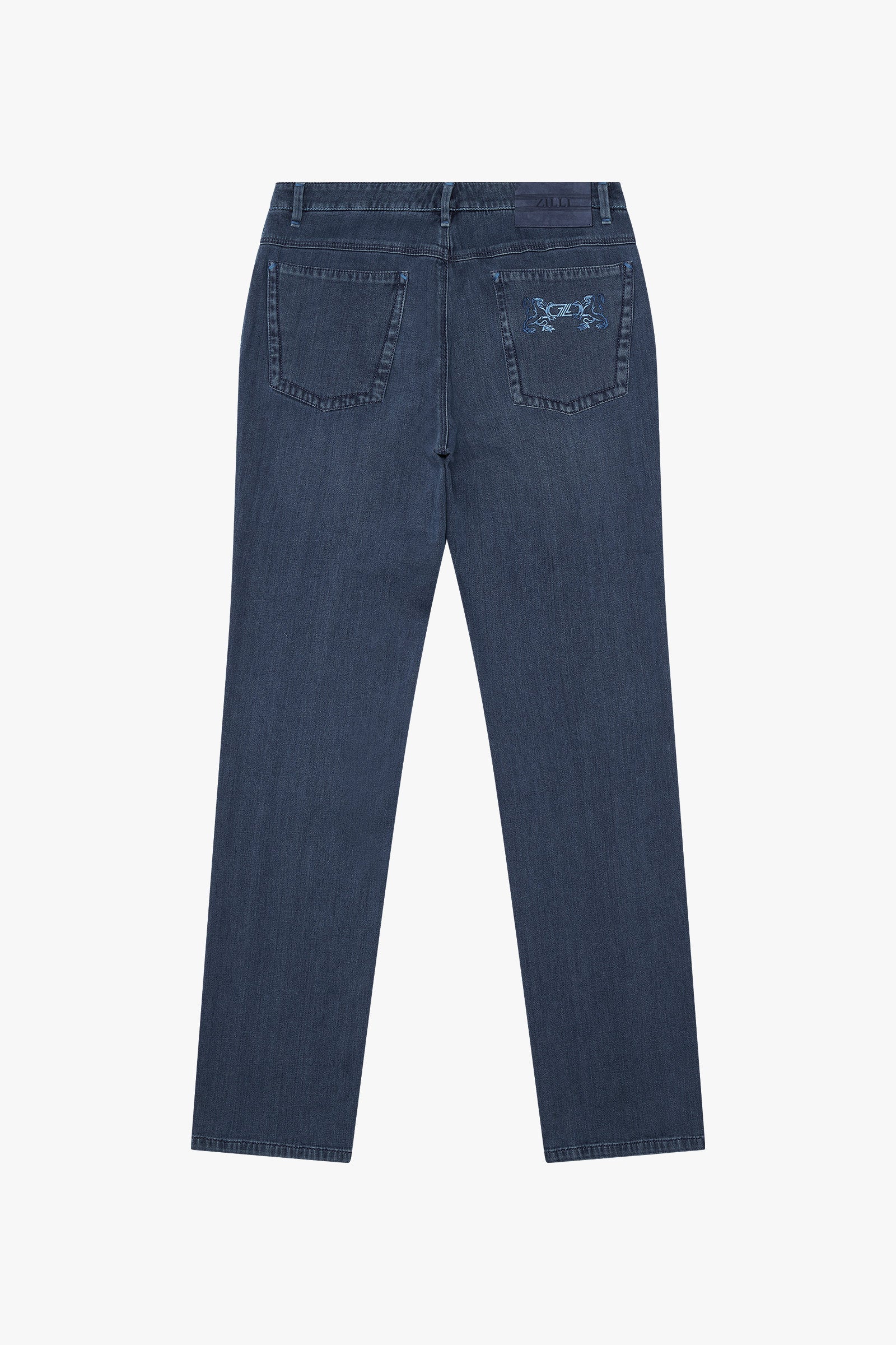 Pantalon à effet délavé et surpiqûres en denim - Blue