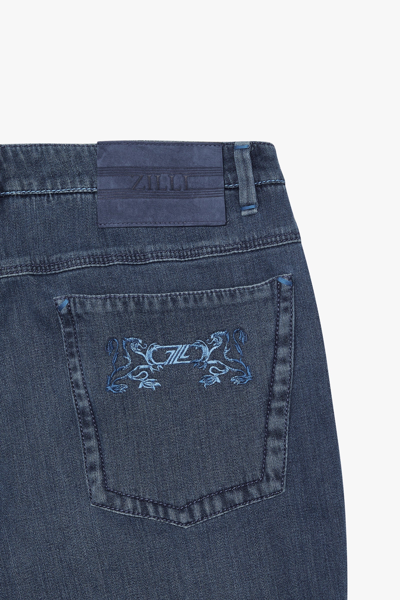 Pantalon à effet délavé et surpiqûres en denim - Blue