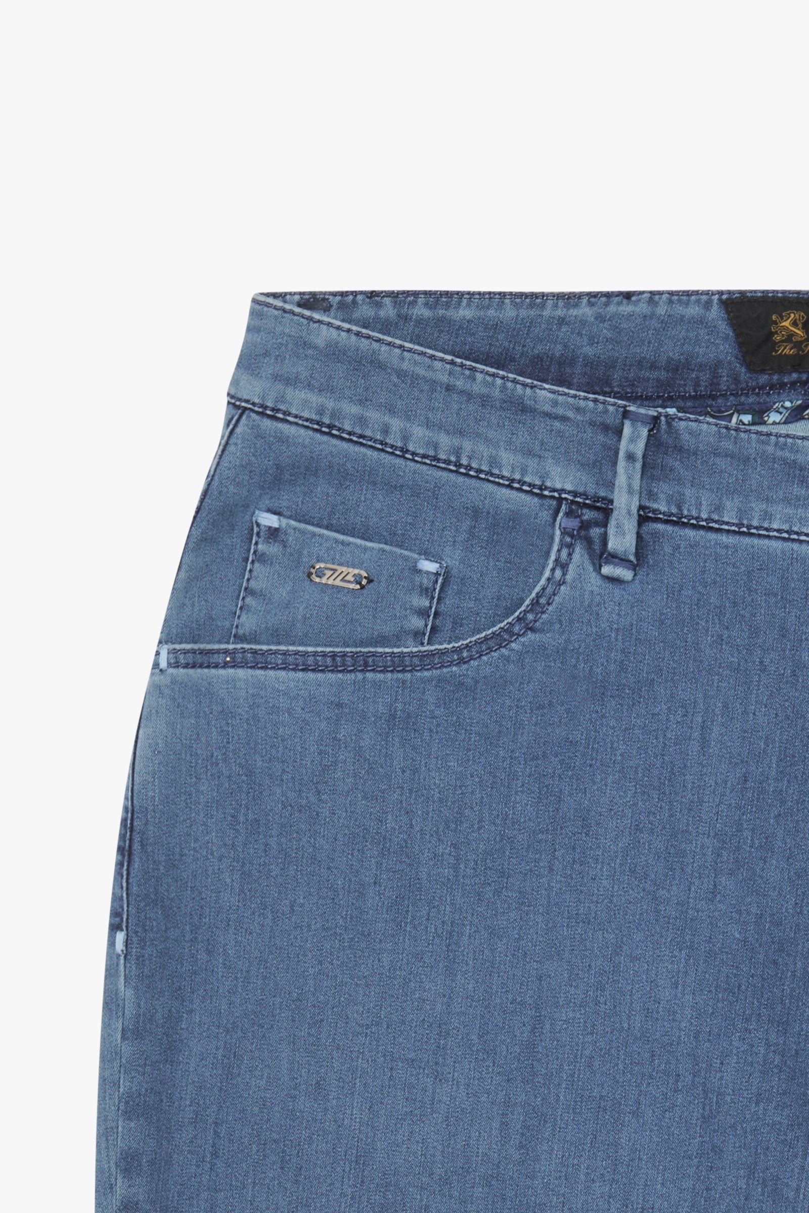Pantalon à surpiqûres délavées en denim - Blue