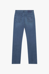 Pantalon à surpiqûres délavées en denim - Blue