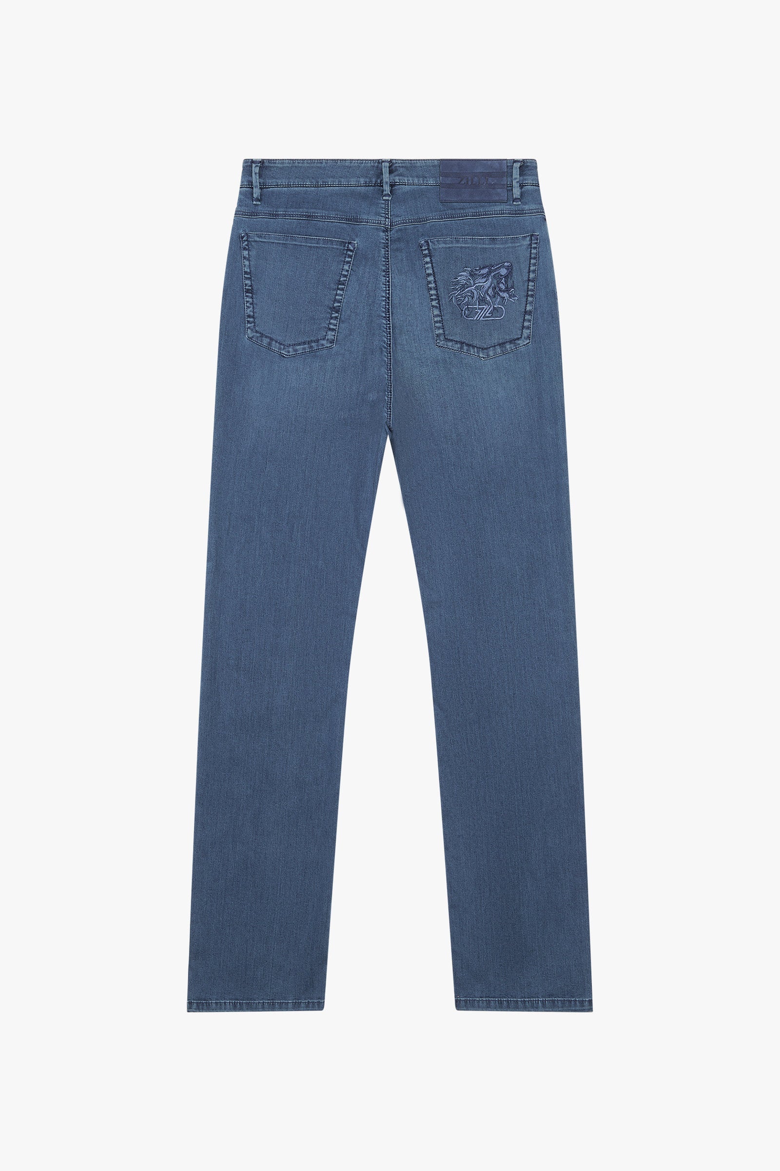 Pantalon à surpiqûres délavées en denim - Blue