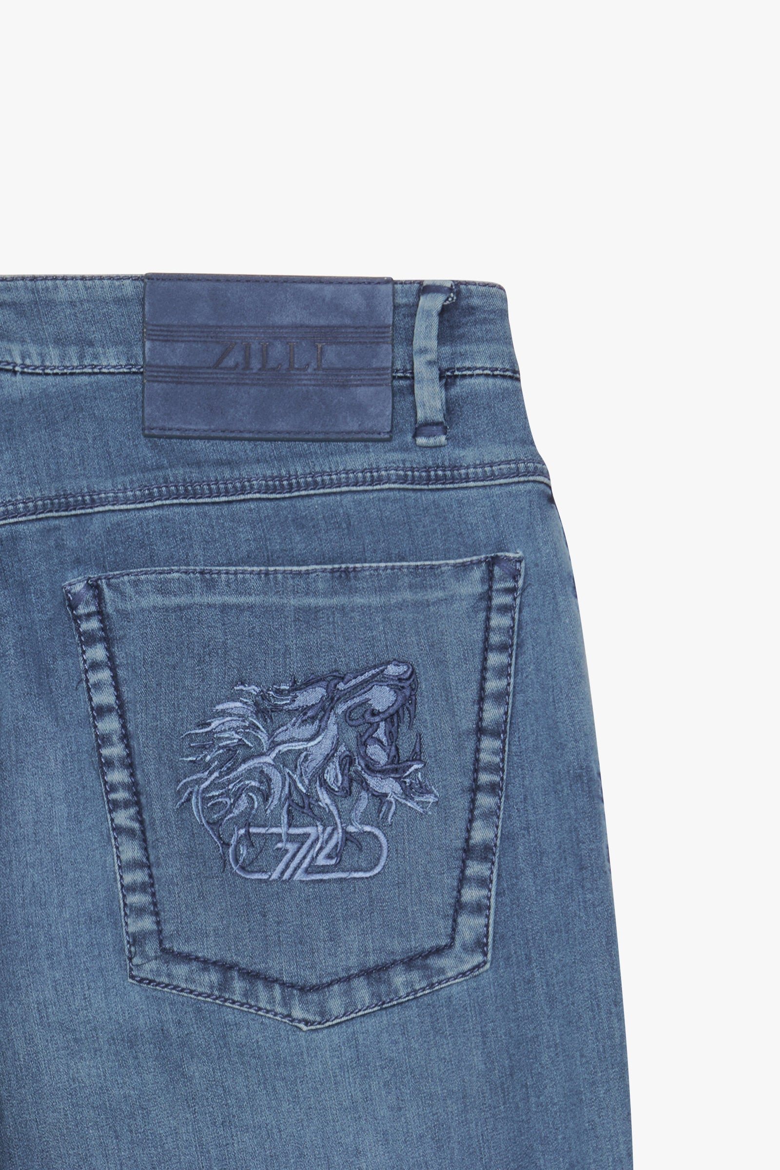 Pantalon à surpiqûres délavées en denim - Blue