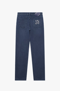 Jean coupe droite à broderie - Bleu