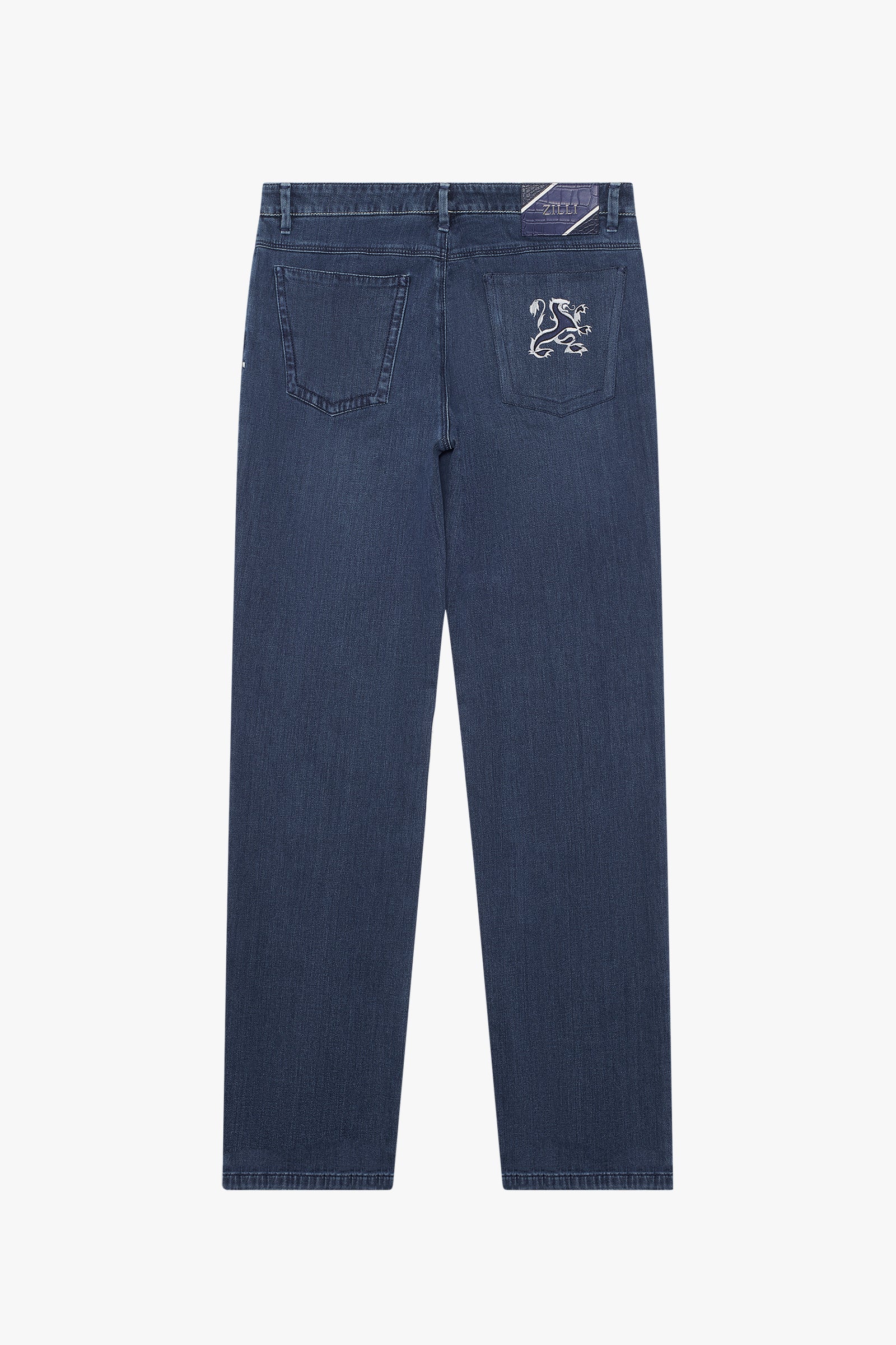 Jean coupe droite à broderie - Bleu
